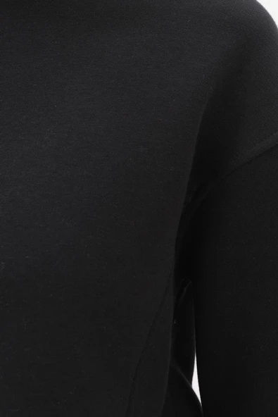 Siyah-Kulplu Kapüşonlu Sweat Tunik - Resim 5