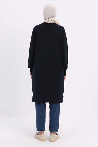 Lacivert-NAKIŞLI PİLİKAŞELİ SWEAT TUNİK - Resim 4