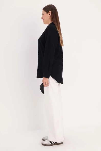 Siyah-Oversize Gömlek - Resim 3