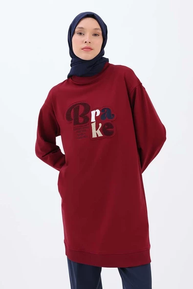 Vişne-APLİKE NAKIŞLI SWEAT TUNİK ürün görseli