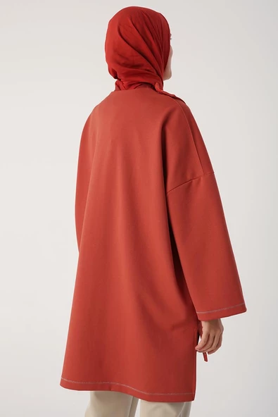 Oranj-Sim Dikişli Çıtçıtlı Oversize Tunik - Resim 3