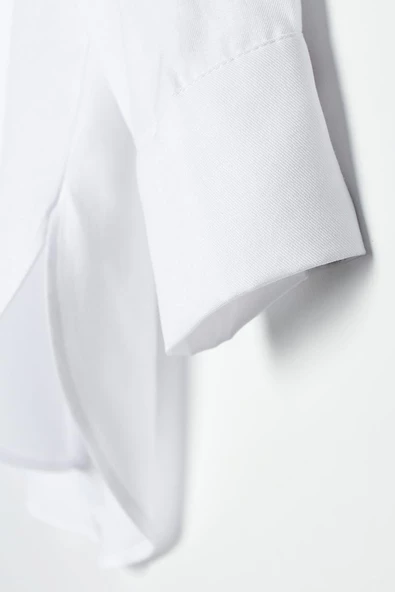 Beyaz-Oversize Basic Gömlek - Resim 5