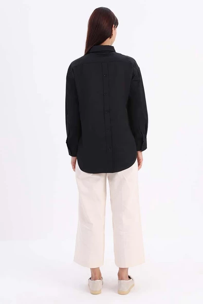 Siyah-ÖNDEN VE ARKADAN DÜĞMELİ GÖMLEK TUNİK - 4