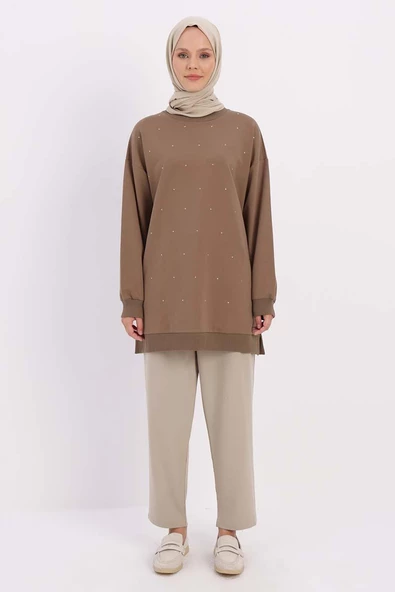 Vizon-Taşlı Sweat Tunik - 2