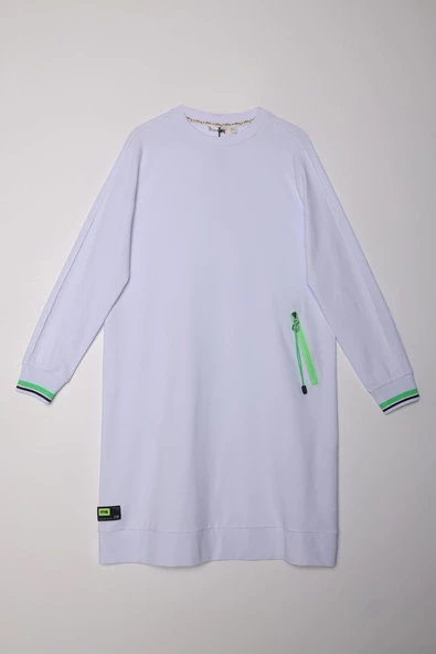Beyaz-Pamuklu Neon Fermaur Detaylı Sweat Tunik - 5