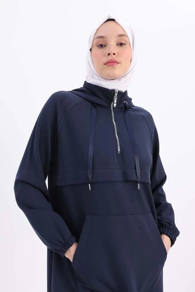 İndigo-Ön Roba Dubleli Sweat Tunik - 1