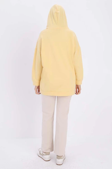 Açık Sarı-Kapüşonlu Sweat Tunik - 4