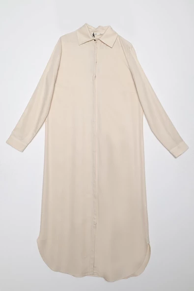 Ekru-Gizli Patlı Gömlek Tunik - Resim 6