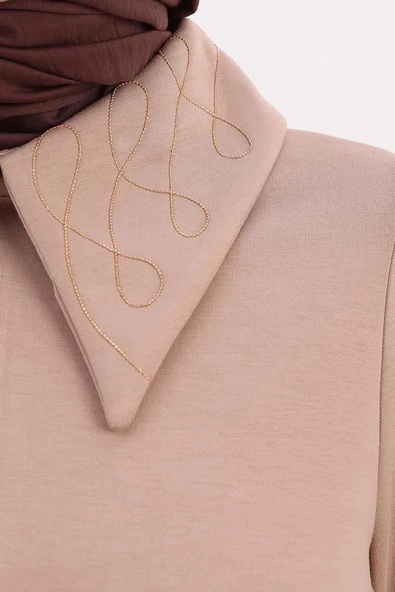 Vizon-Yakası Zincir Nakışlı Tunik - Resim 5