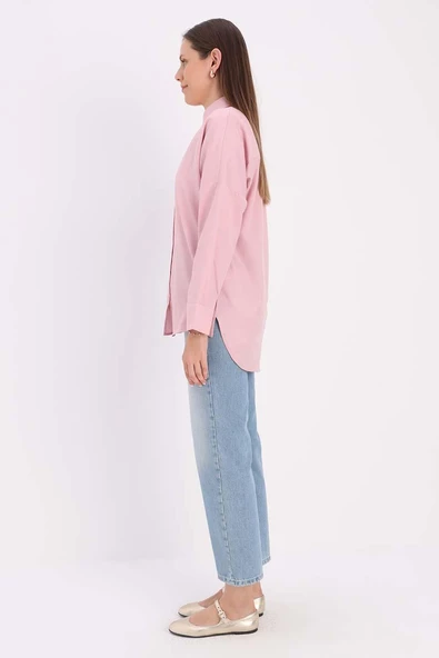 Pembe-Oversize Basic Gömlek - 3