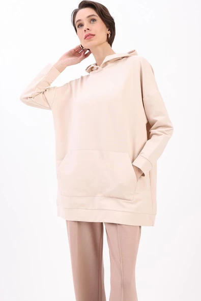 Taş-Kapüşonlu Kanguru Cepli Likralı Sweat ürün görseli