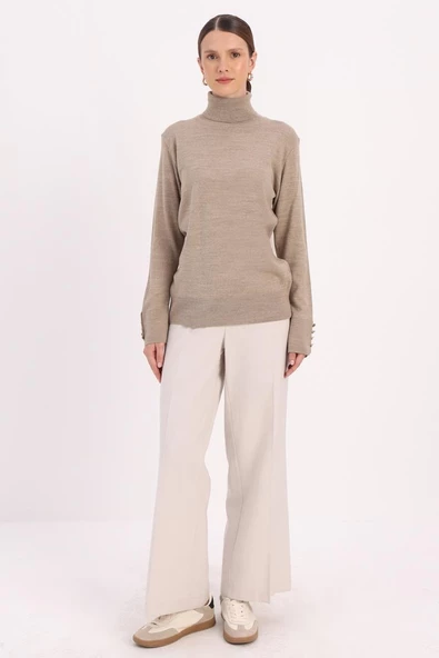 Bej-Kolları Düğmeli Kazak - 2