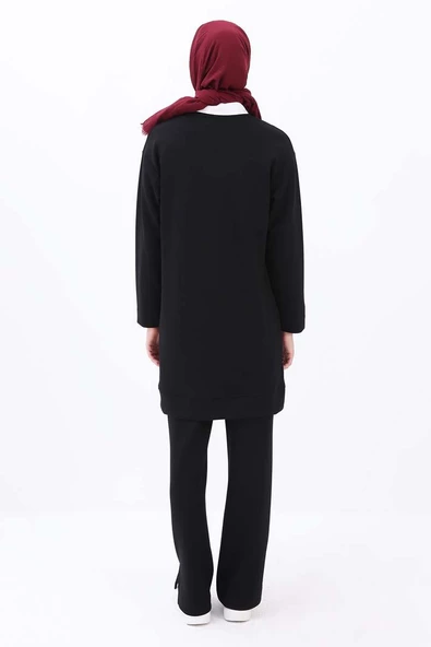 Siyah-Taşlı Geometrik Çima Detaylı Likralı Tunik - Resim 4