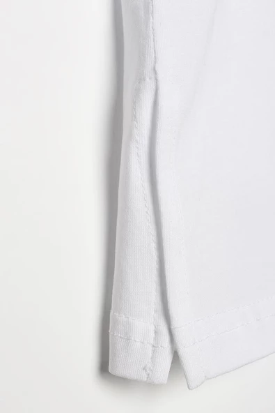 Beyaz-Bisiklet Yaka Baskılı T-shirt - Resim 6