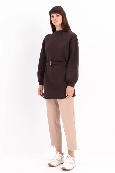 Acı Kahve-Pamuklu Kuşaklı Sweat Tunik - Resim 3