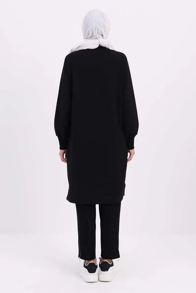 Siyah-NAKIŞLI PİLİKAŞELİ SWEAT TUNİK - 4