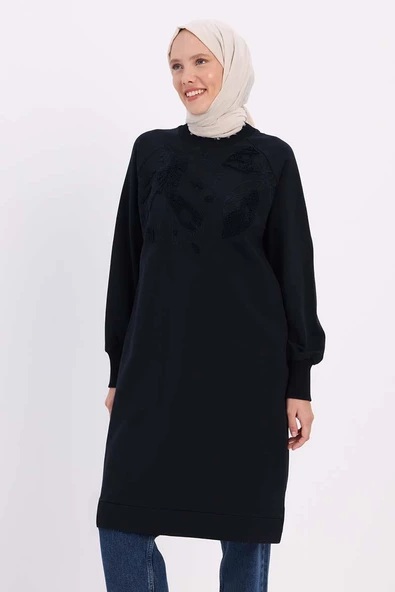 Lacivert-NAKIŞLI PİLİKAŞELİ SWEAT TUNİK ürün görseli