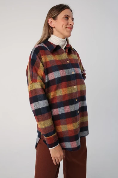 Lacivert-Kiremit-Oversize Oduncu Gömlek - Resim 2