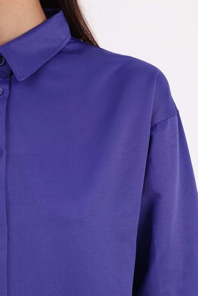 Mor-ÖNDEN VE ARKADAN DÜĞMELİ GÖMLEK TUNİK - Resim 6