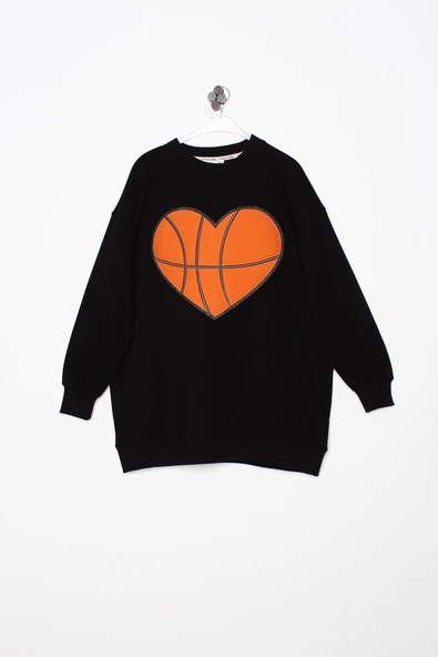 Siyah-Oversize Aplike Nakışlı Sweat - Resim 7