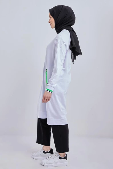 Beyaz-Pamuklu Neon Fermaur Detaylı Sweat Tunik - 3