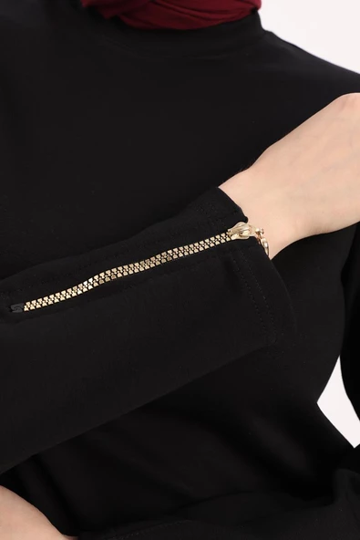 Siyah-Kolu Fermuarlı Tunik - Resim 5