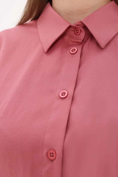 Açık Gül-Oversize Basic Gömlek - 5