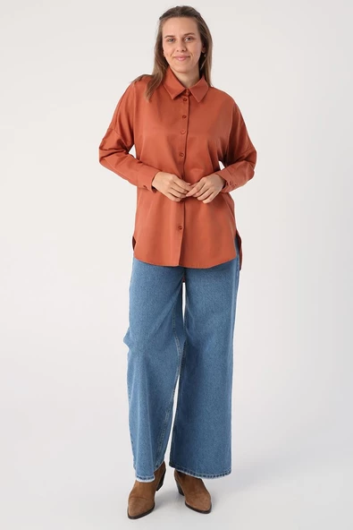 Soft Kiremit-Oversize Basic Gömlek - 4
