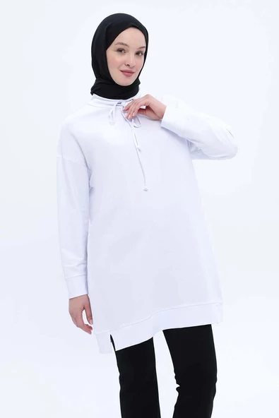 Beyaz-Rahat Kalıp Likralı Sweat - Resim 5