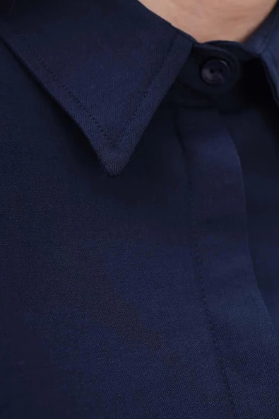 Lacivert-Pamuklu Gizli Patlı Gömlek - Resim 5