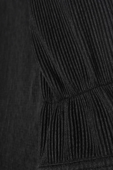 Antrasit-Piliseli Kolları Bağcık Detaylı Gömlek Tunik - Resim 6