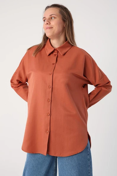 Soft Kiremit-Oversize Basic Gömlek - 2