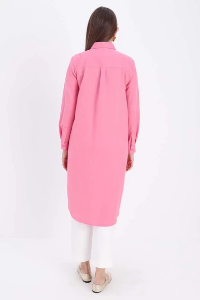 Pembe-Gizli Patlı Uzun Gömlek - 4