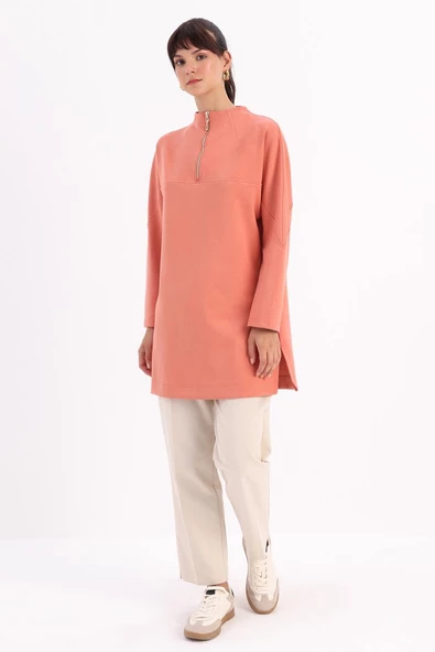Somon-Dik Yakalı Robalı Tunik - Resim 4