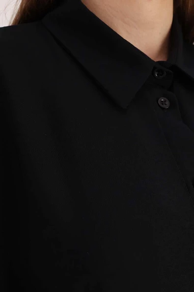 Siyah-Oversize Gömlek - Resim 5