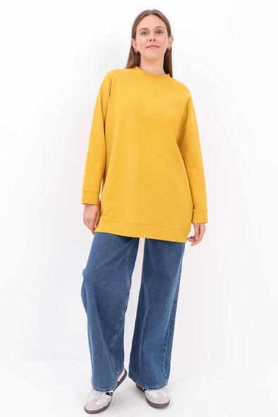 Sarı-Bisiklet Yaka Reglan Kol Likralı Sweat - Resim 2