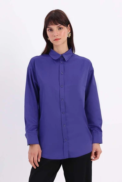 Mor-ÖNDEN VE ARKADAN DÜĞMELİ GÖMLEK TUNİK ürün görseli