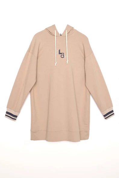 Bej-NAKIŞLI MANŞETİ RİBANALI SWEAT TUNİK - 6