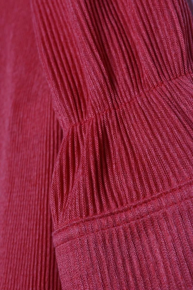 Fuşya-Piliseli Kolları Bağcık Detaylı Gömlek Tunik - Resim 6