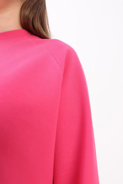 Fuşya-Bisiklet Yaka Reglan Kol Likralı Sweat - Resim 5