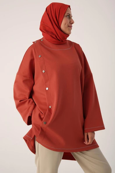 Oranj-Sim Dikişli Çıtçıtlı Oversize Tunik ürün görseli