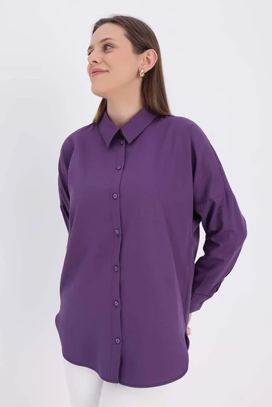 Mor-Oversize Basic Gömlek
