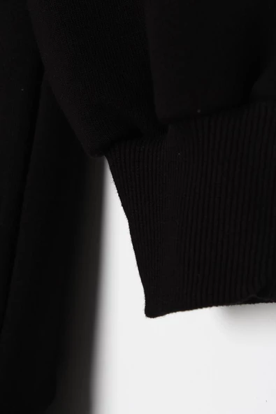 Siyah-Oversize Ekose Aplike Nakışlı Sweatshirt - 6