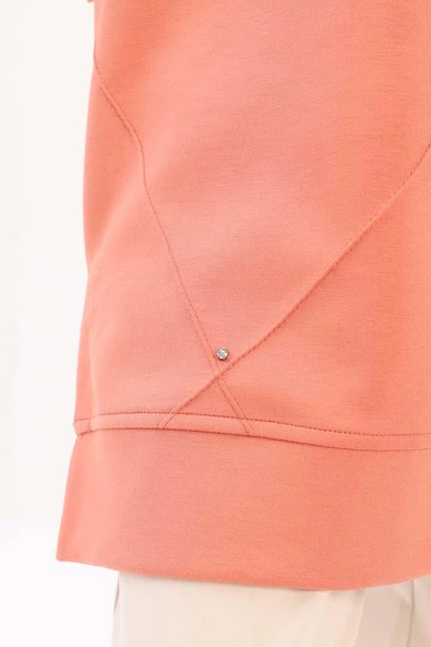 Somon-Taşlı Geometrik Çima Detaylı Likralı Tunik - Resim 5