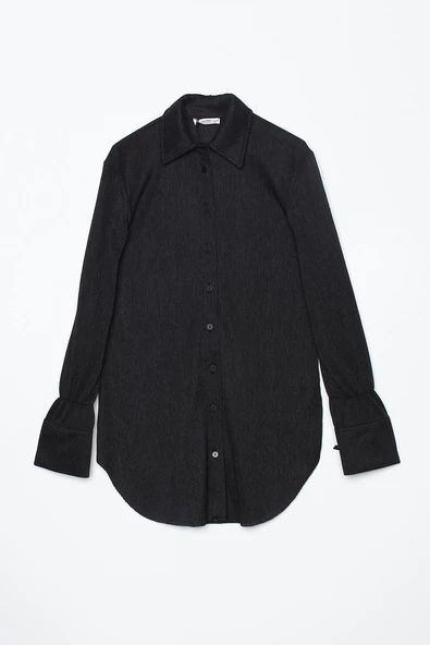 Antrasit-Piliseli Kolları Bağcık Detaylı Gömlek Tunik - Resim 7