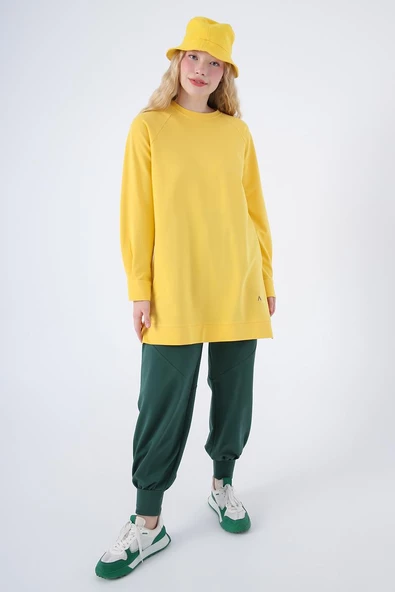 Sarı-Pamuklu Reglan Kol Manşetli Yanları Yırtmaçlı Sweat Tunik ürün görseli