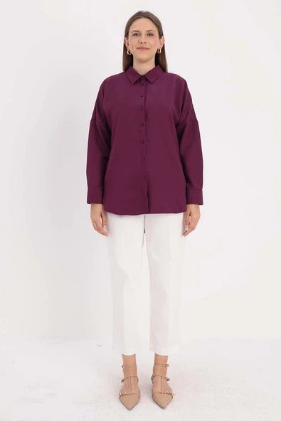 Mürdüm01-Oversize Basic Gömlek - 2