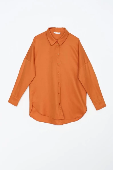 Soft Turuncu-Oversize Basic Gömlek - Resim 6