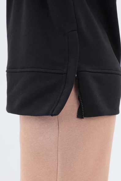 Siyah-Yanları Fermuarlı Yakalı Sweat Tunik - Resim 5