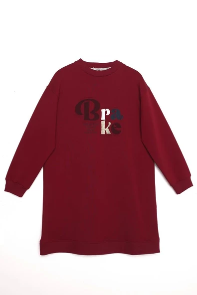 Vişne-APLİKE NAKIŞLI SWEAT TUNİK - Resim 6
